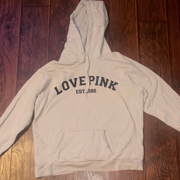 PINK Victoria's Secret Tannish/cream Hoodie with Black Print - Picture 1 of 1